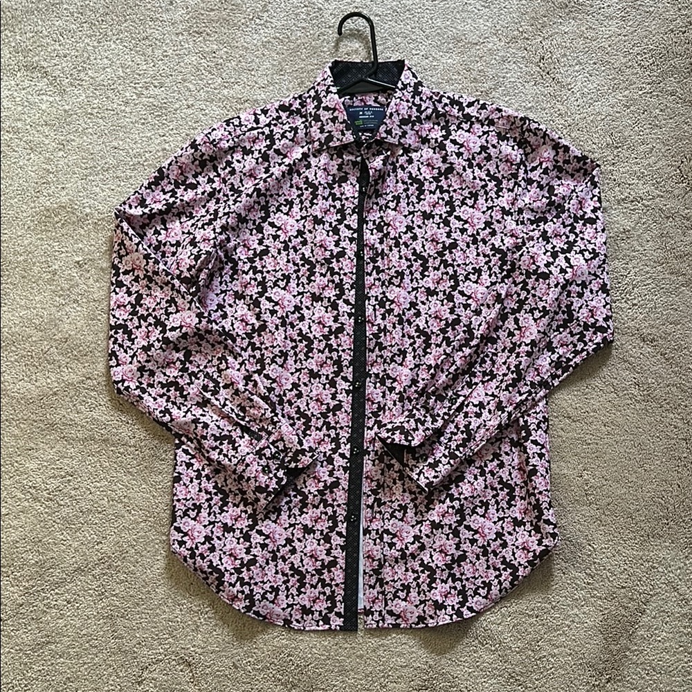 Society Of Threads Pink Floral Dress Shirt